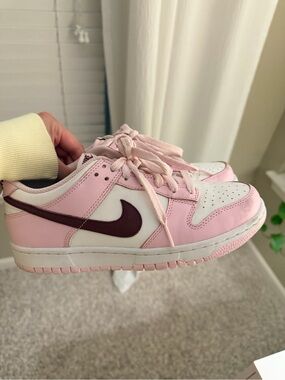 Nike Dunk Low- size 6Y Pink and White with Maroon Swoosh